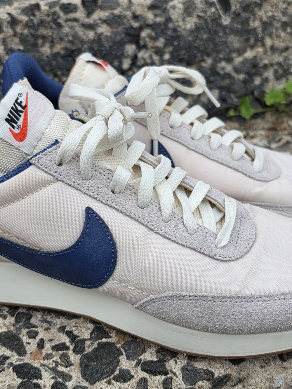 Nike Men’s Retro Runner Sneakers - Cream with Navy Swoosh